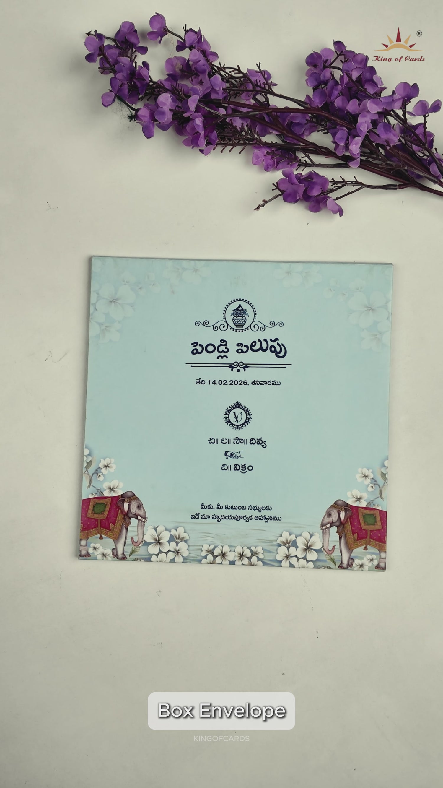 Blue Laser-Cut Floral Elephant Wedding Card - KNPL5805
