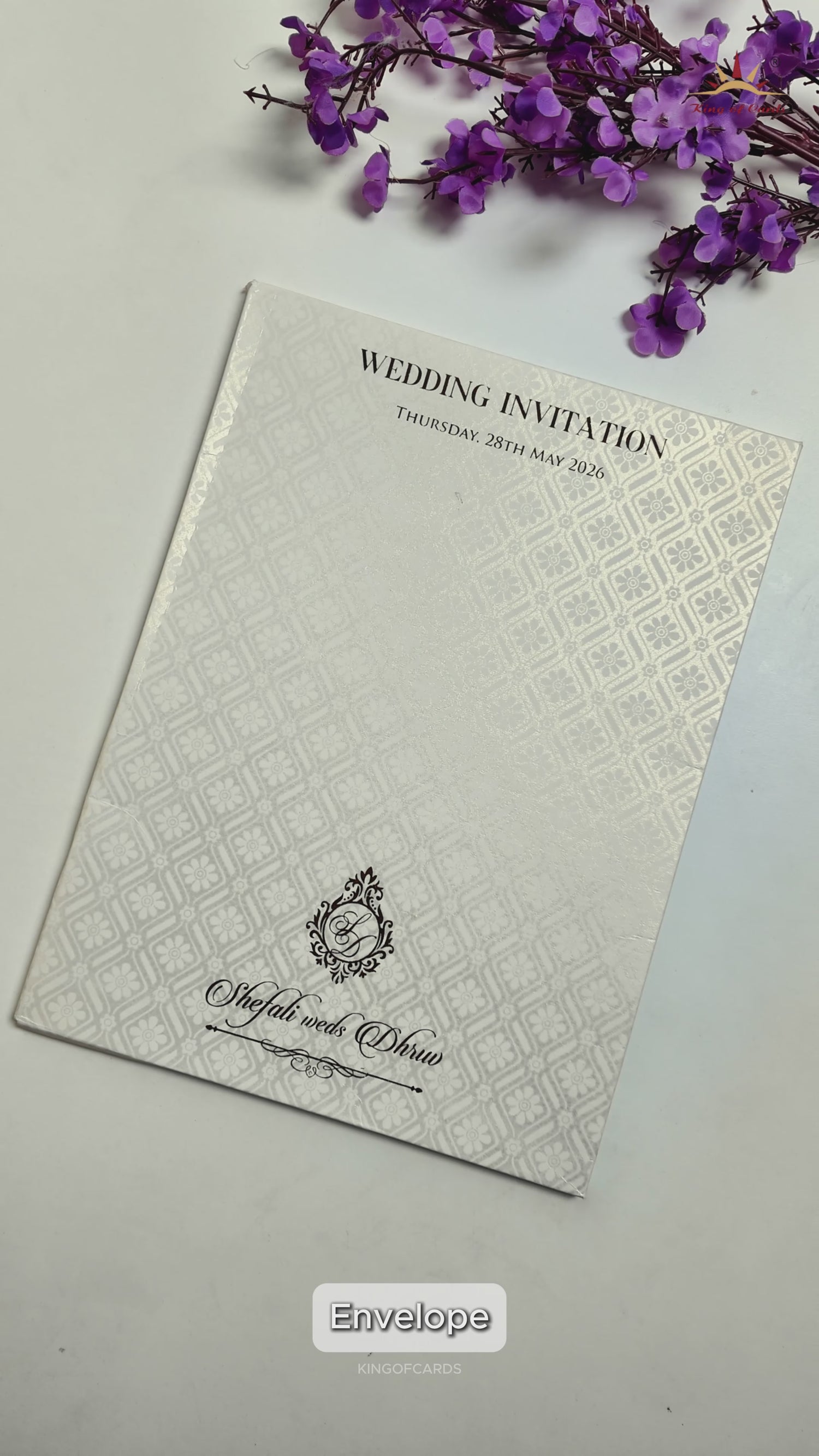 White Ganesha Floral Wedding Card-KRE28370