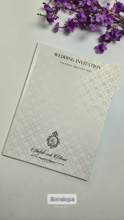 White Ganesha Floral Wedding Card-KRE28370