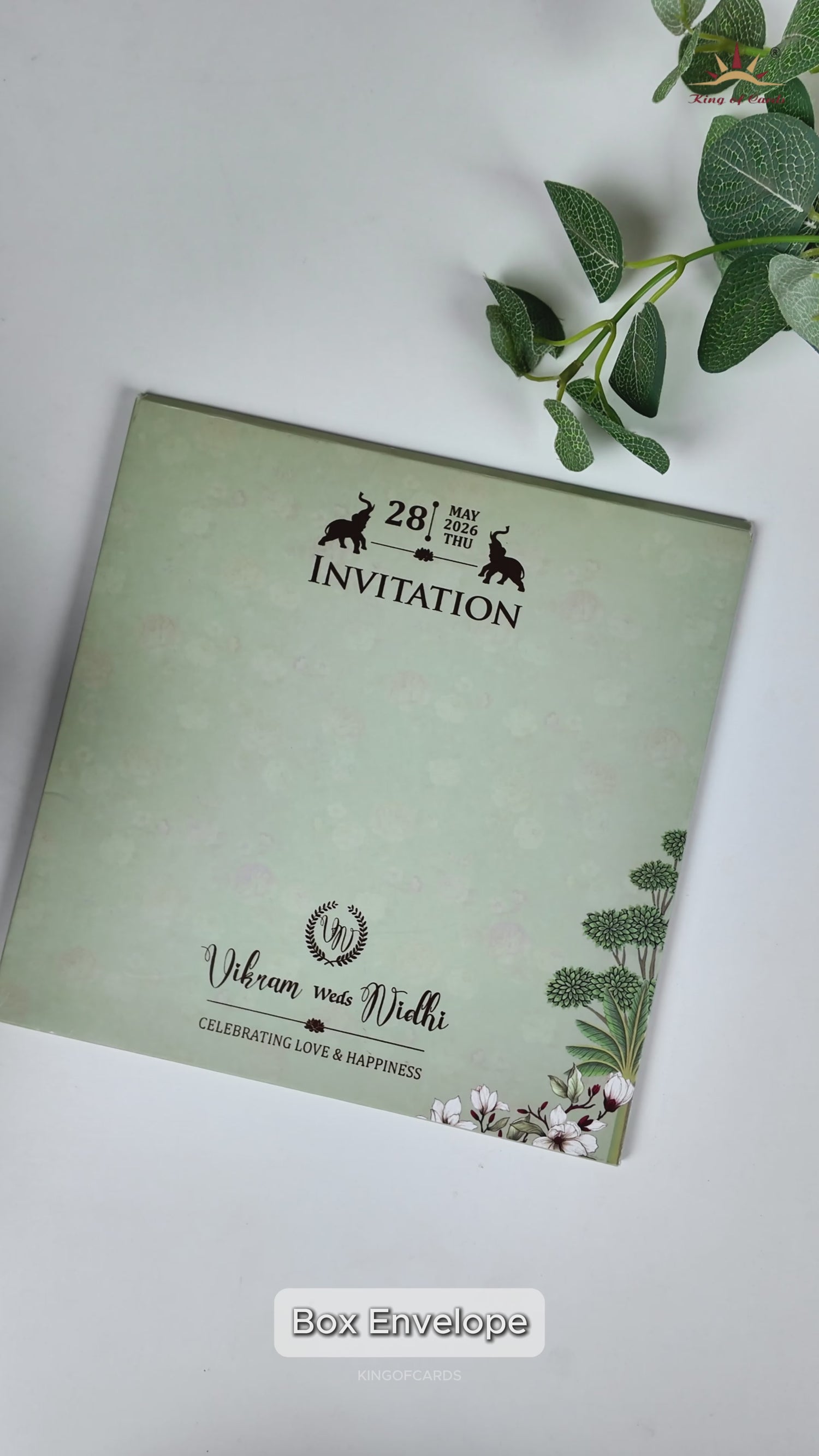 Green Pastel Floral Laser Cut Wedding Card-KRE26750