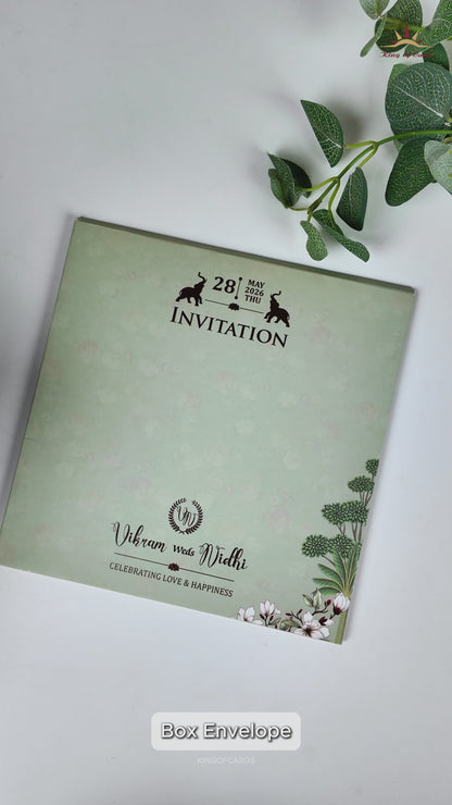 Green Pastel Floral Laser Cut Wedding Card-KRE26750