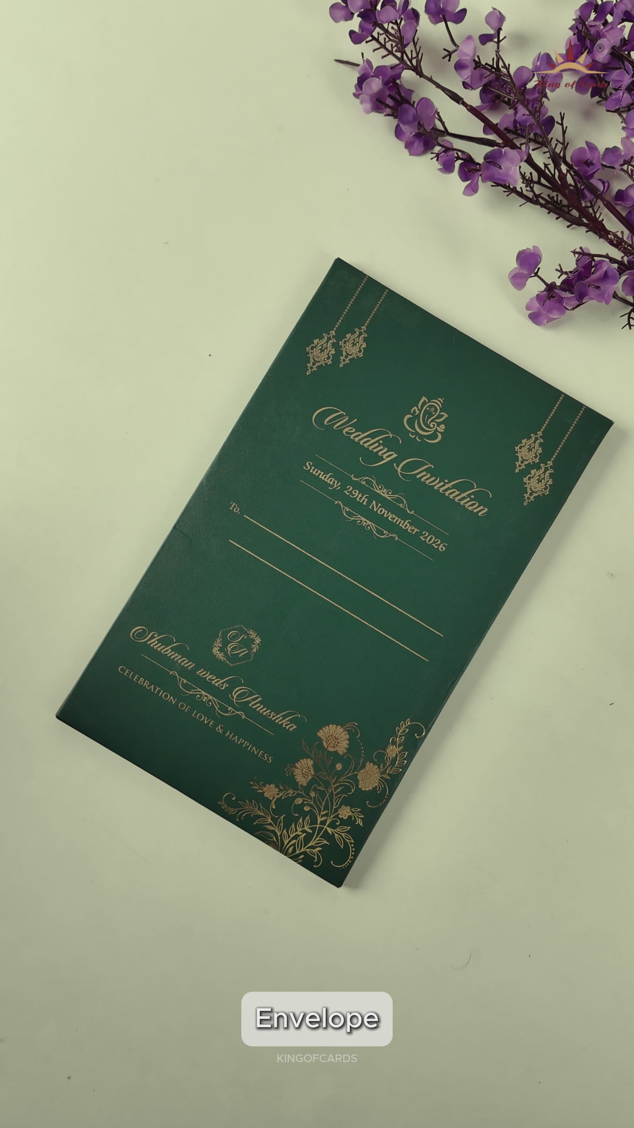 Green Gold Floral Padded Wedding Card-KRB09340