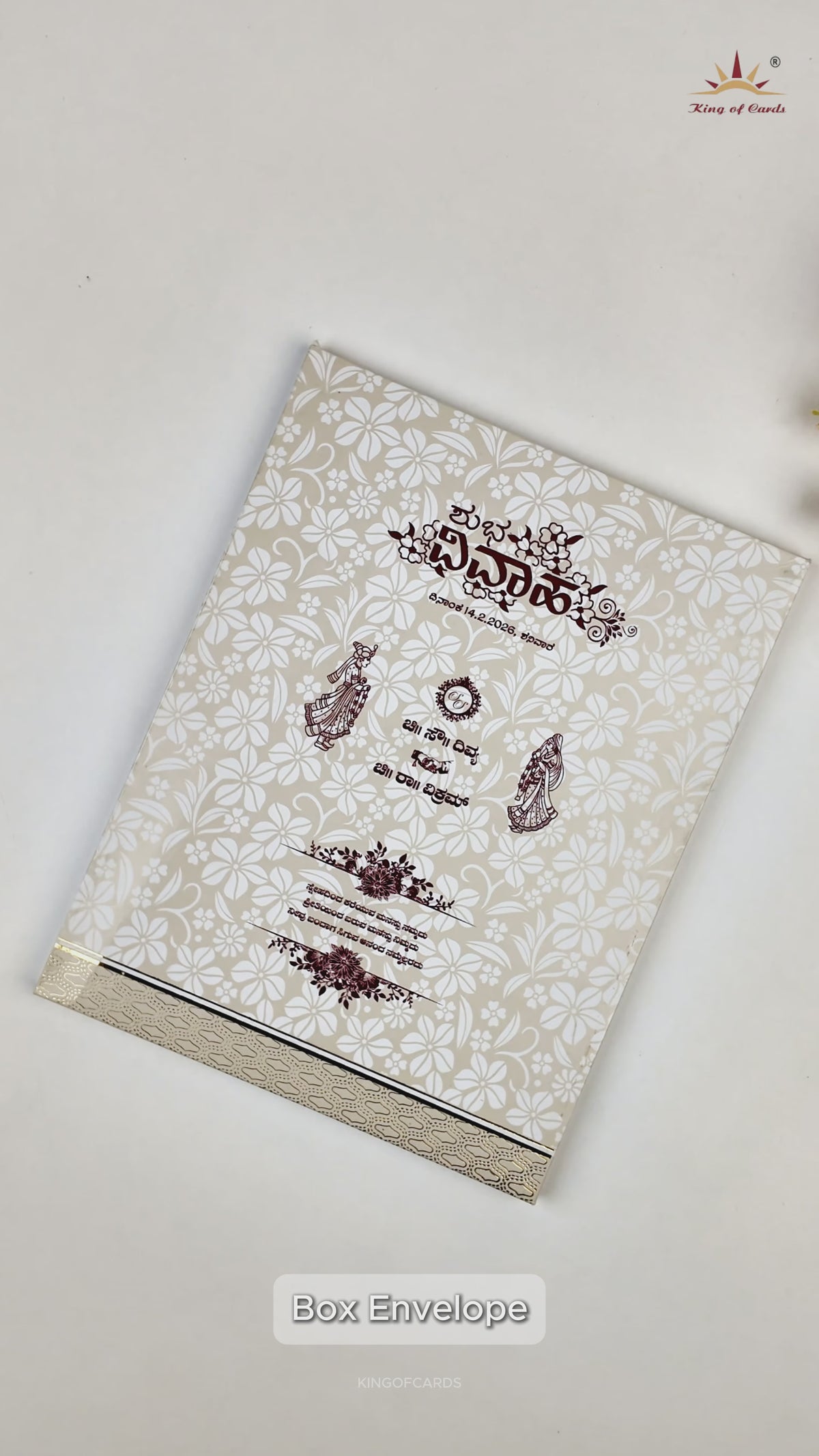 Cream Floral Embossed Padded Wedding Card-KNMS9308