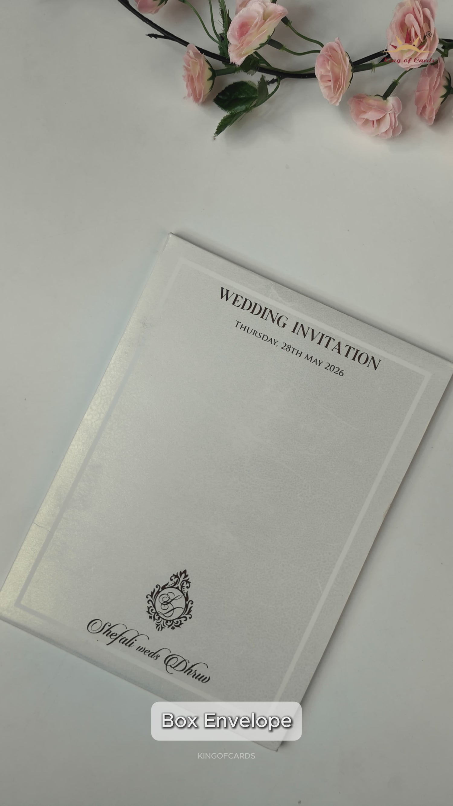 White Ganesha Floral Padded Wedding card-KRE28210