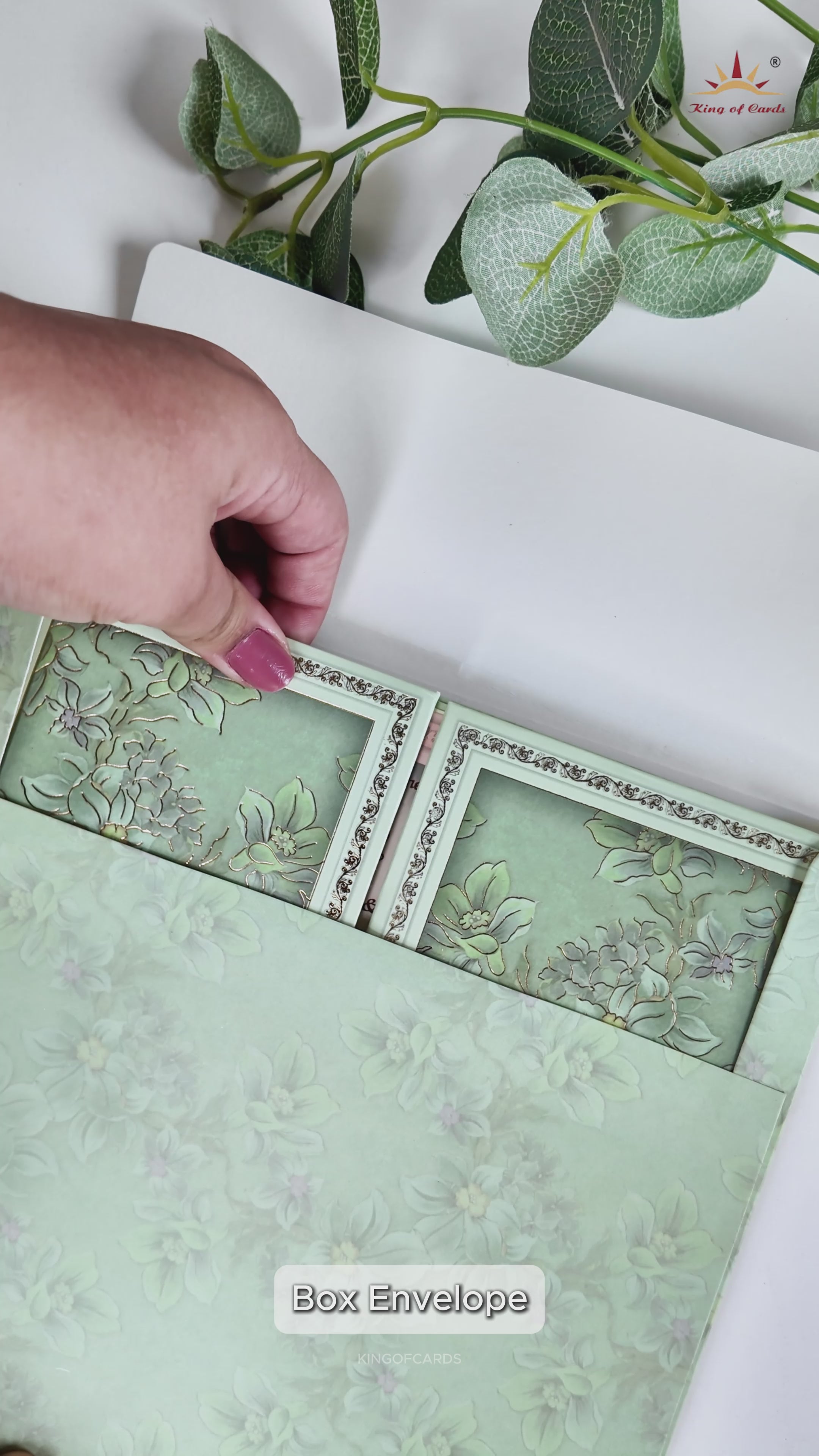 Mint Green Gold Floral Padded Wedding Card-KRE28050