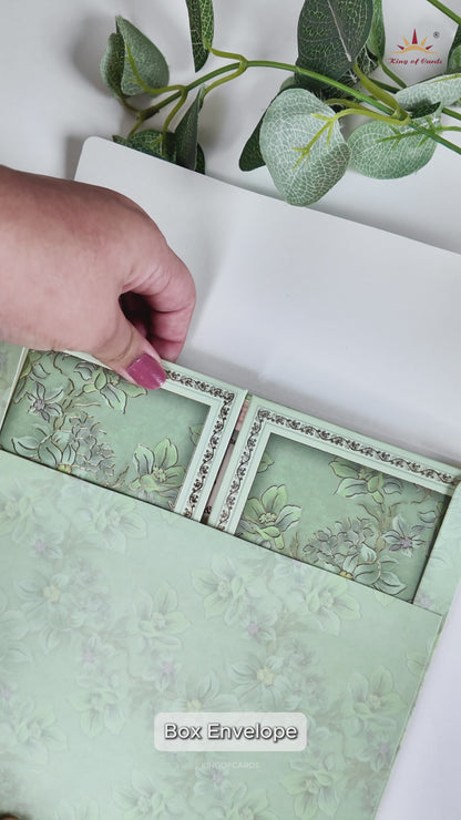 Mint Green Gold Floral Padded Wedding Card-KRE28050