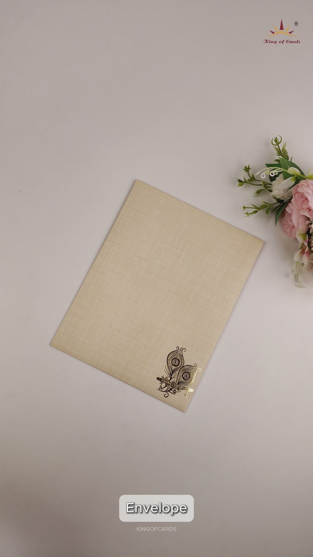 Sandal Peacock Feather Flute Wedding Card - KNK50151