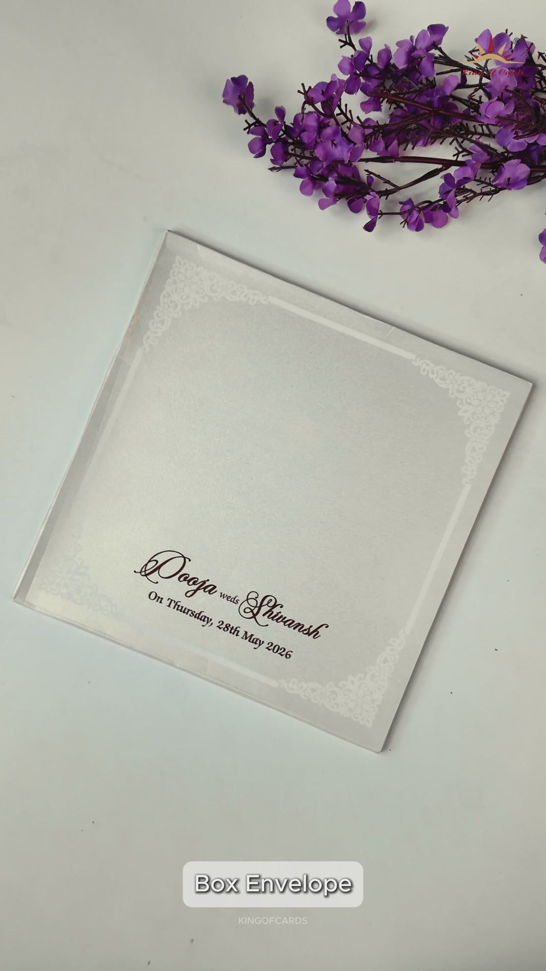 White Ganesha Floral Wedding Card-KRE27710