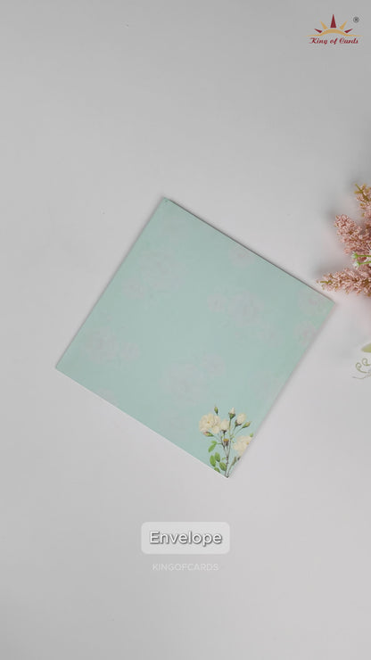 Mint Green Floral Door-style Wedding Card-KNSN6704G