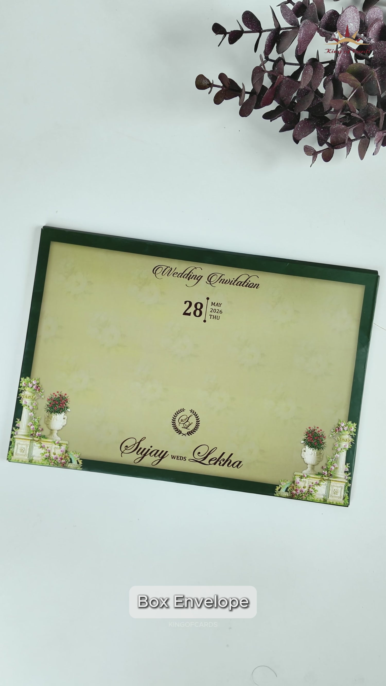 Royal Green Palace Cutout Wedding Card-KRE27310