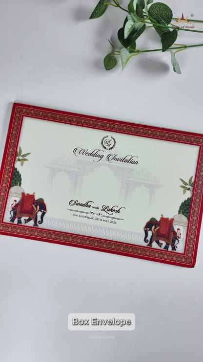 Cream Palace Elephant Padded Wedding Card-KRE27830