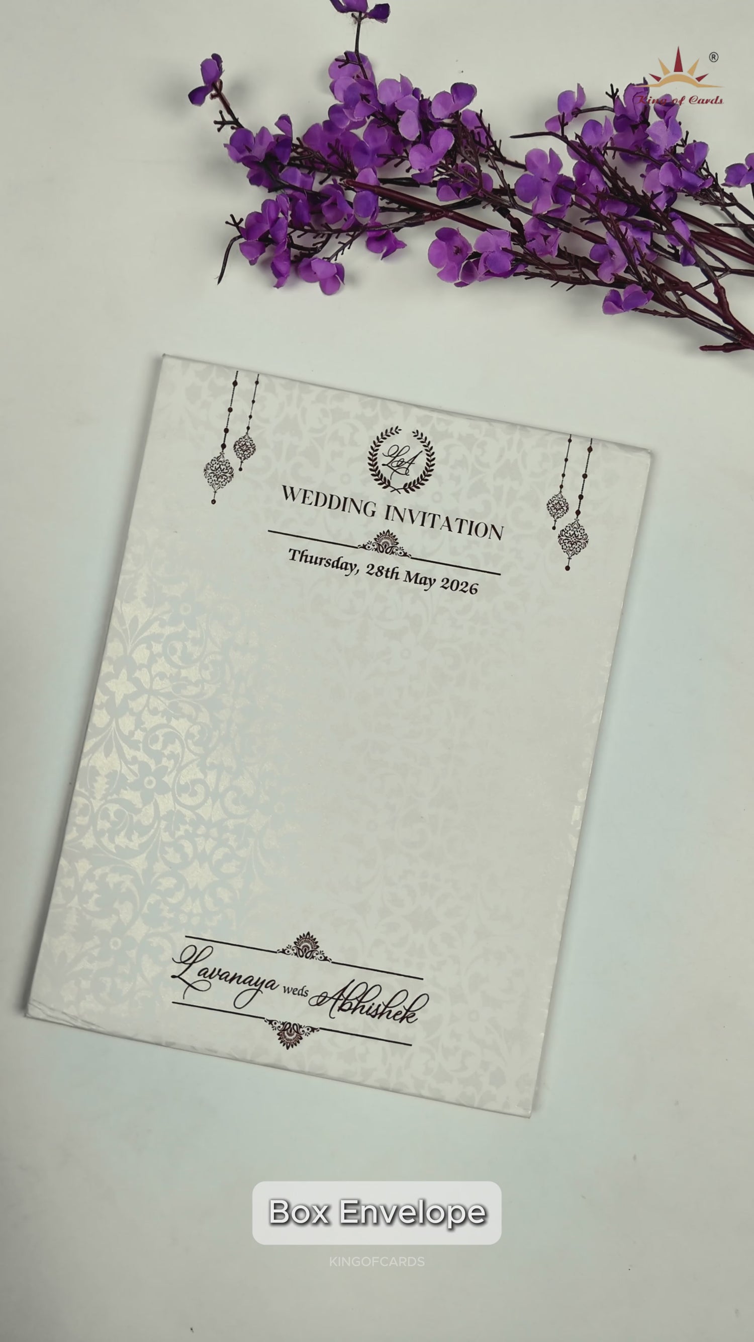 White Floral Royal Elephant Padded Wedding Card-KRE26370