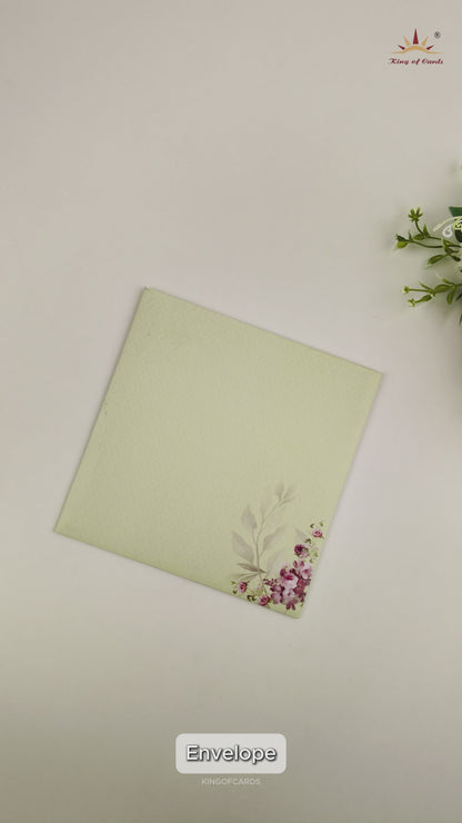 Green Floral Door Style Wedding Card - KNKBY5408