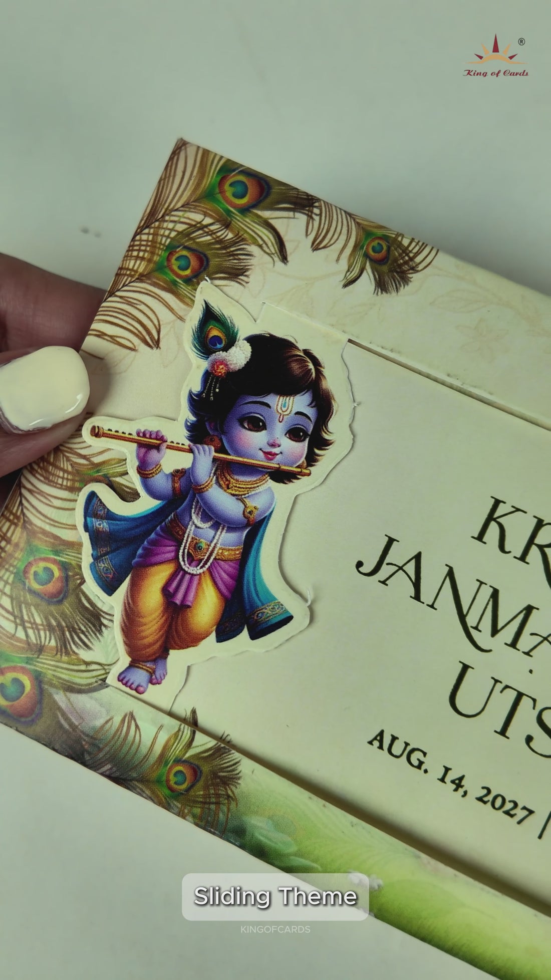 Green Lord Krishna Invitation Card-KNKRL115