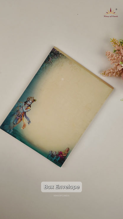 Blue Radha Krishna Padded Wedding Card -  KAA05710