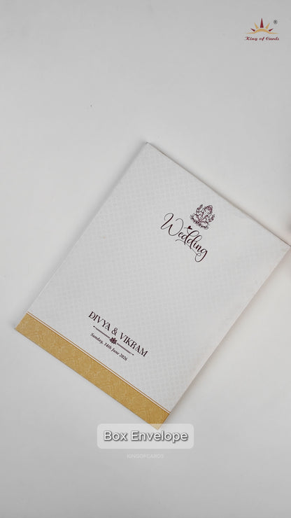 Yellow Embossed Balaji Padmavathi Padded Wedding Card - KNMS9310