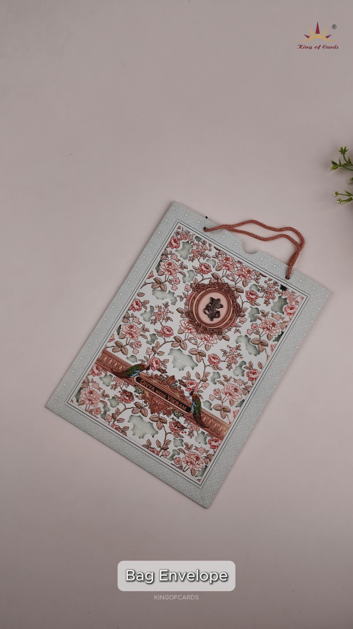 Blue Laser Cut Floral Bag Style Wedding Card - KNAS3103