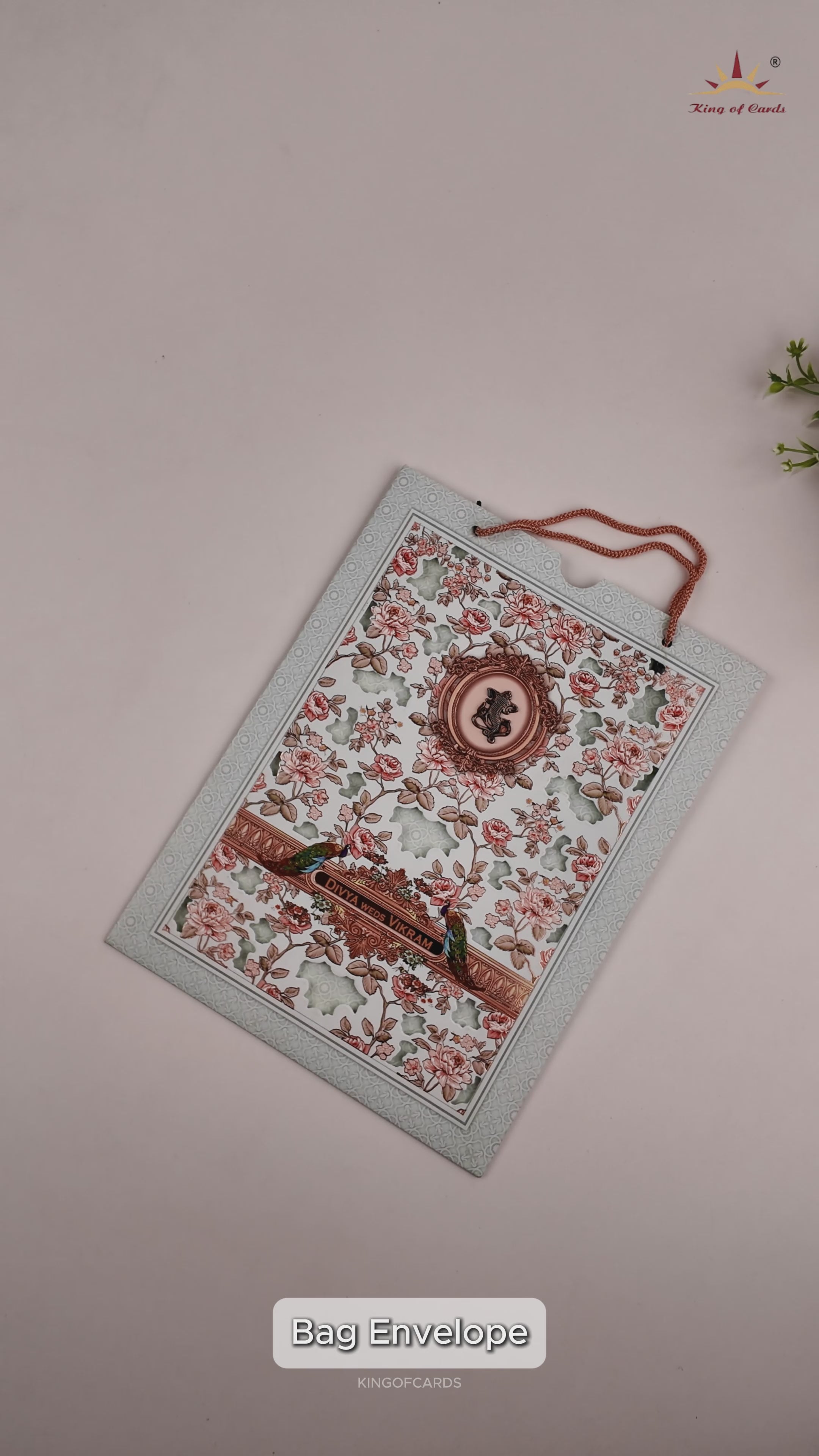 Blue Laser Cut Floral Bag Style Wedding Card - KNAS3103