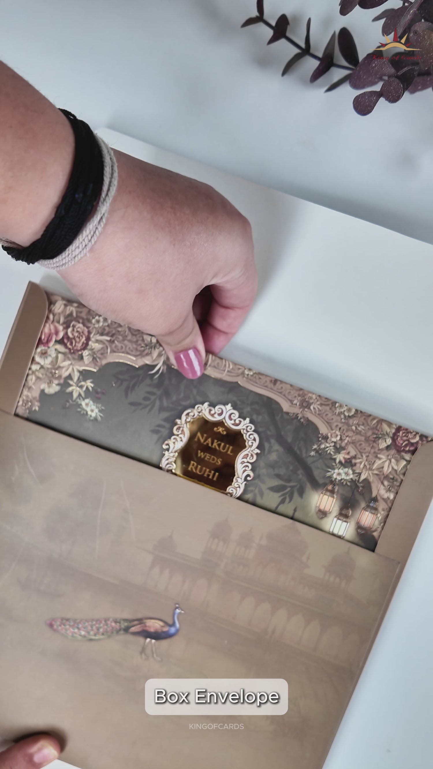 Green Royal Couple Palace Padded Wedding card-KRE27910