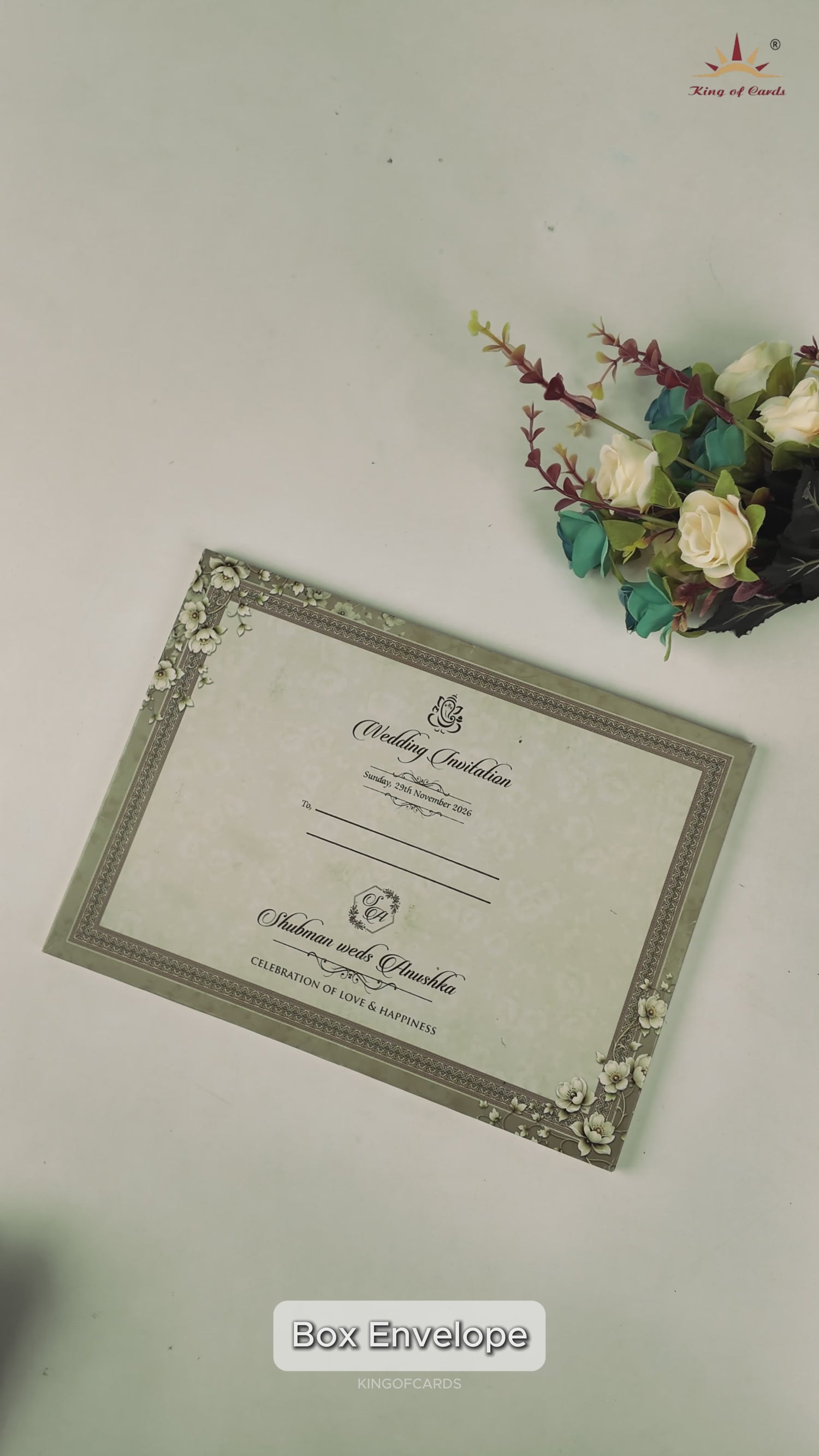 Grey Gold Floral Gatefold Padded Wedding Card-KRB09250