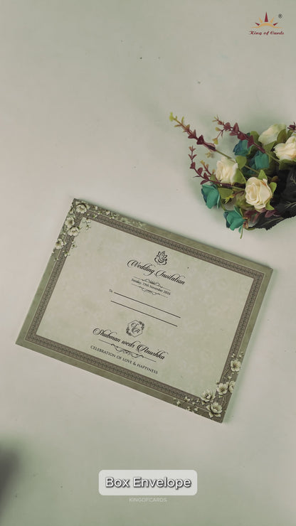 Grey Gold Floral Gatefold Padded Wedding Card-KRB09250