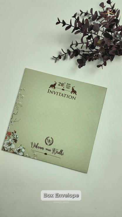 Green Gazebo Floral Elegant Padded Wedding Card-KRE27110