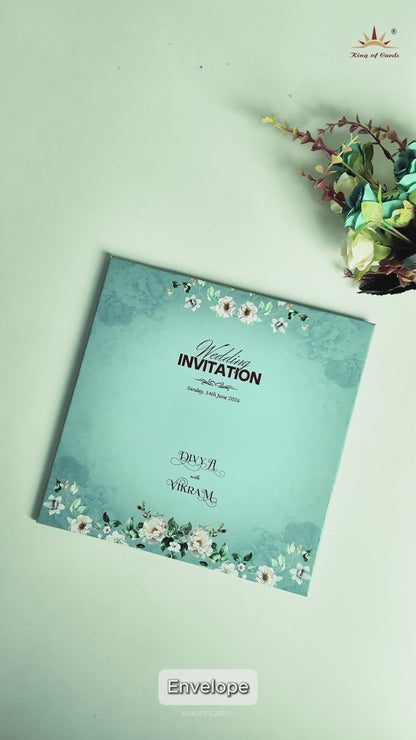 Blue Laser Cut Floral Wedding Card - KNBS3404