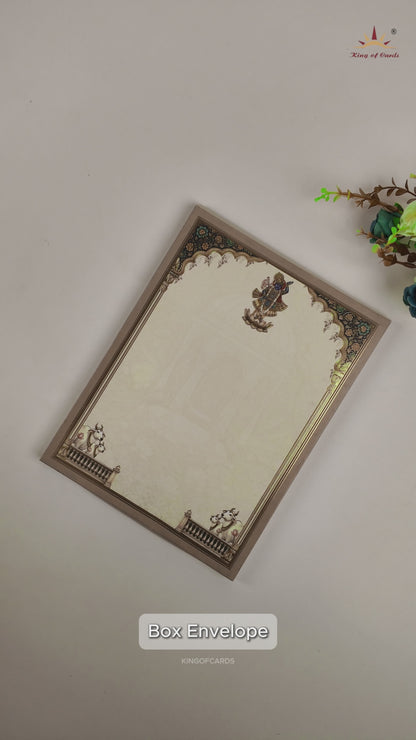 Green Shreenathji Laser Cut Padded Wedding Card - KAA05920