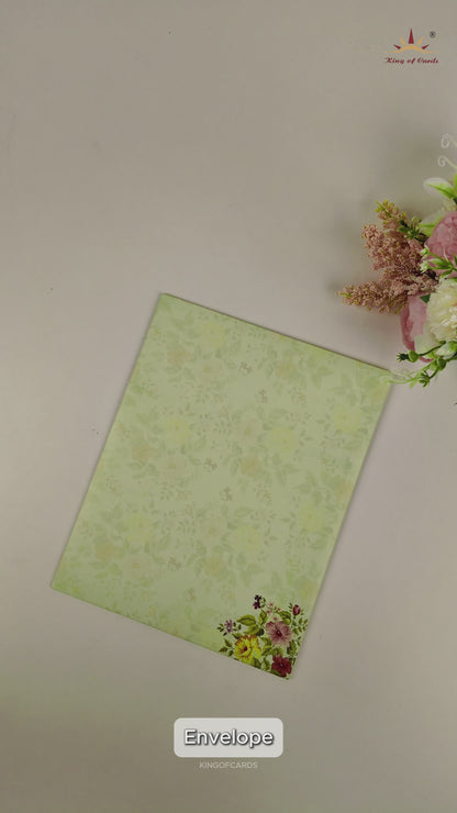 Light Green Floral Wedding Card - KNKJ1091