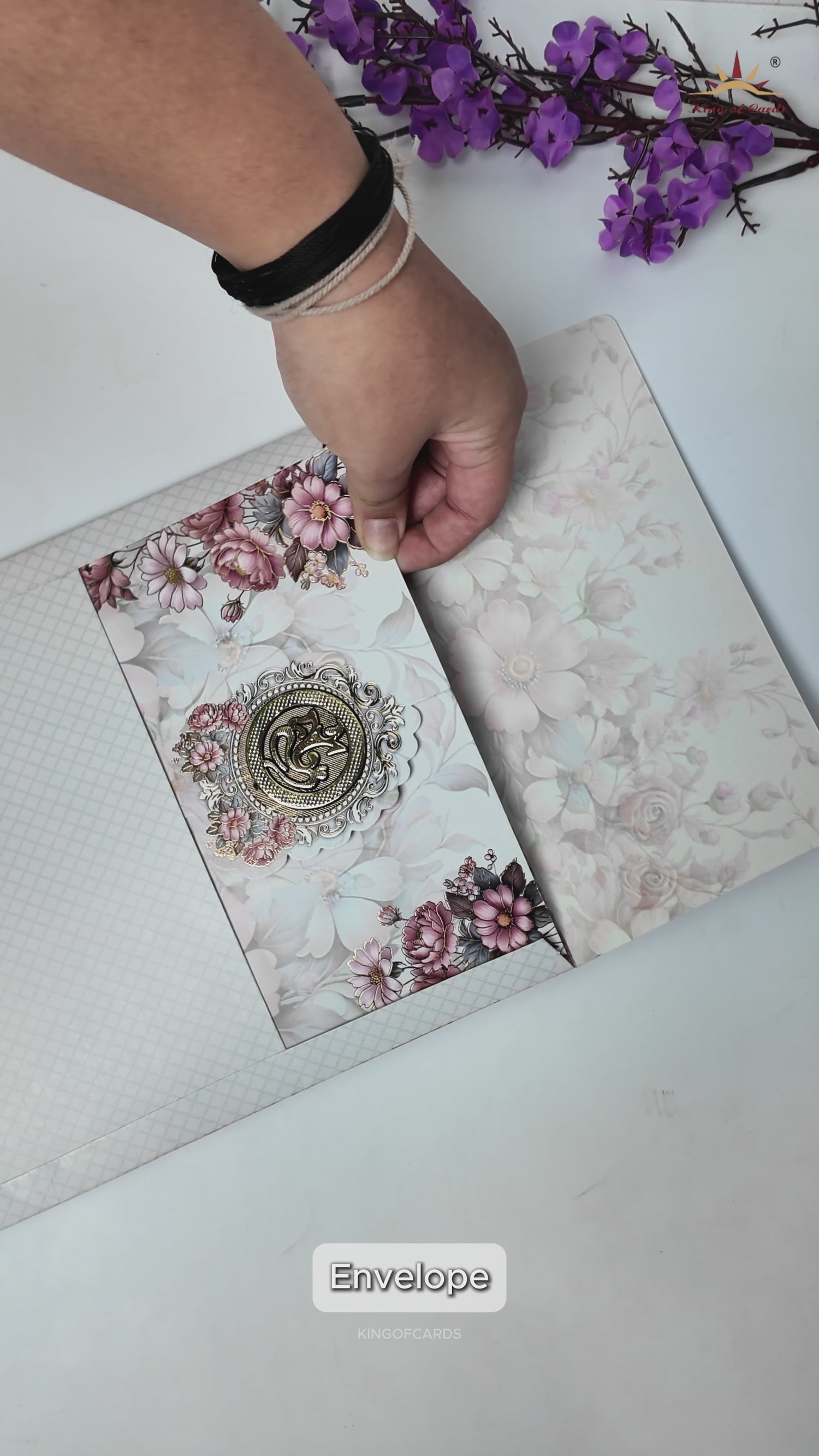 Ganesha Floral Bride &amp; Groom Wedding Card-KNAR2402