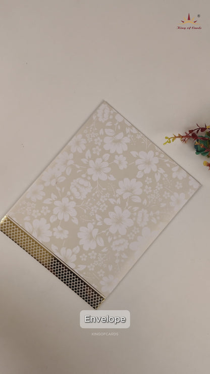 White Embossed Floral Wedding Cards-KNJS2060