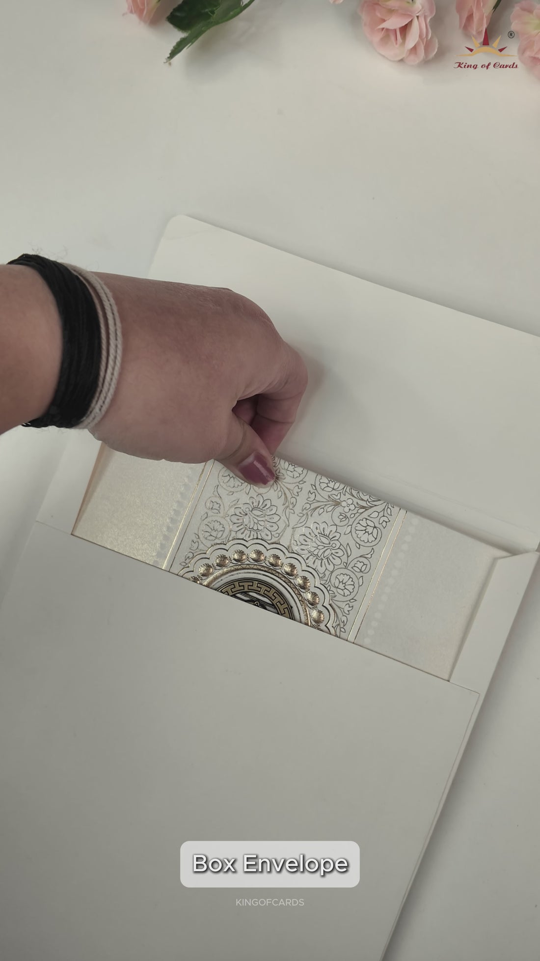 White Ganesha Floral Padded Wedding Card-KRE28220