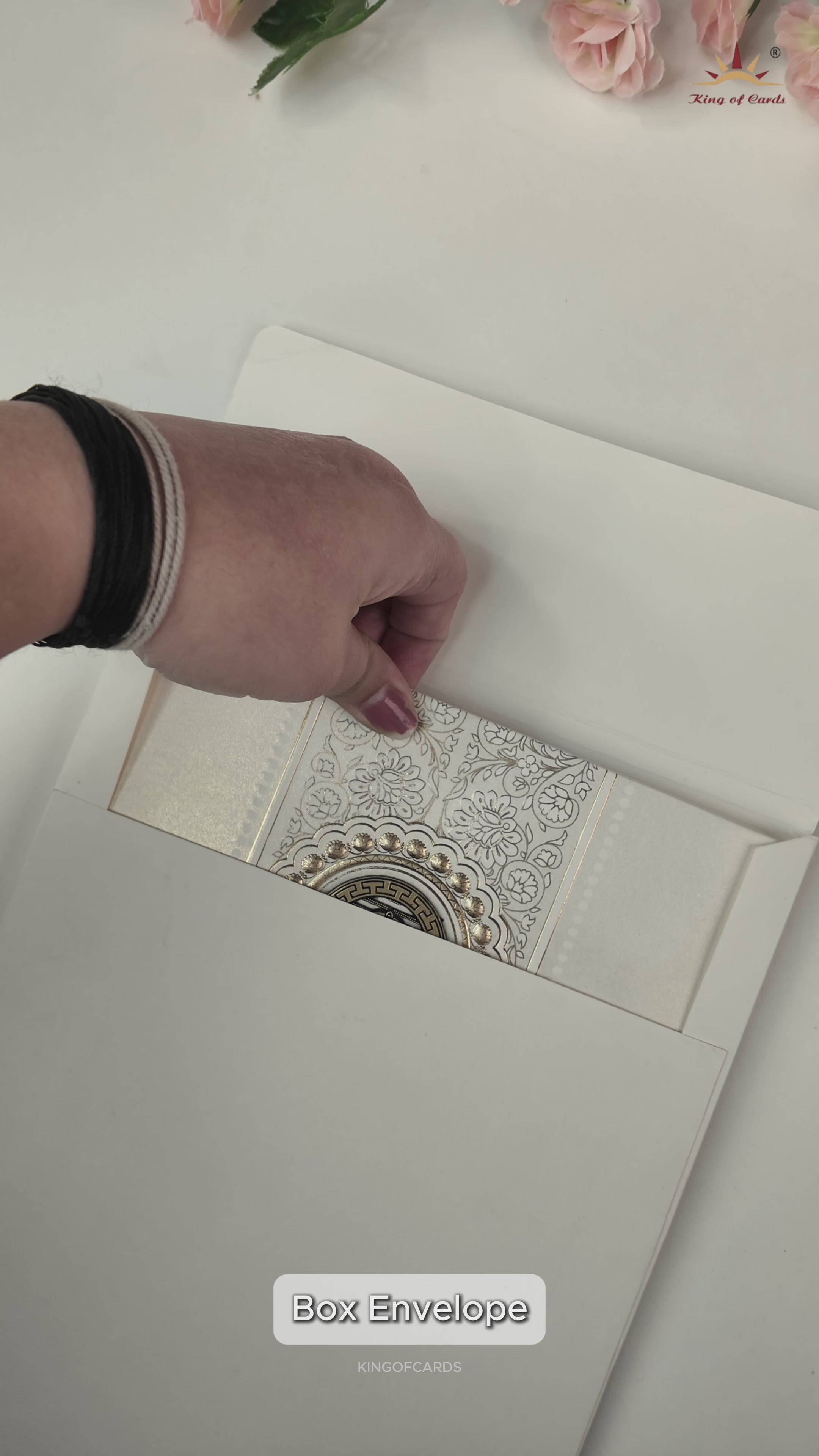 White Ganesha Floral Padded Wedding Card-KRE28220