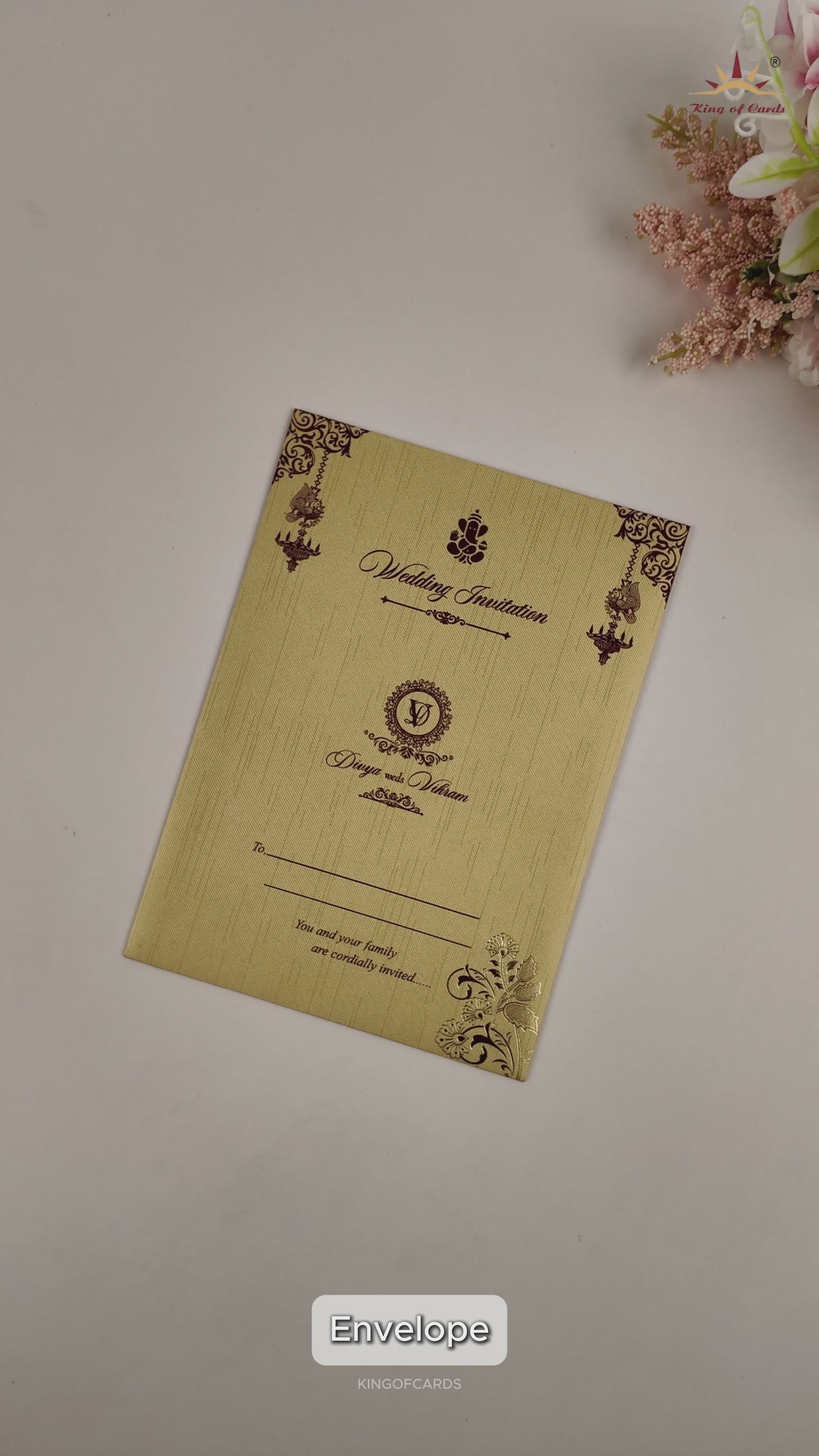 Gold Ganesha Door Style Wedding Card - KNKR041G