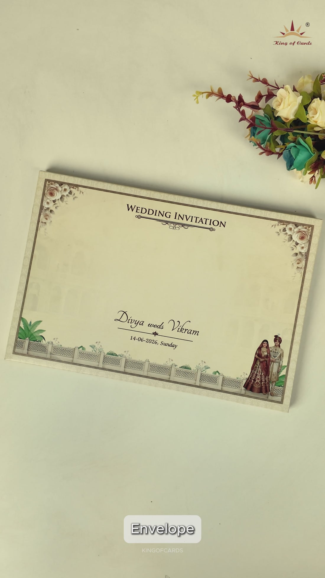 Cream Padded Palace Bride Groom Wedding Card-KNAK4702