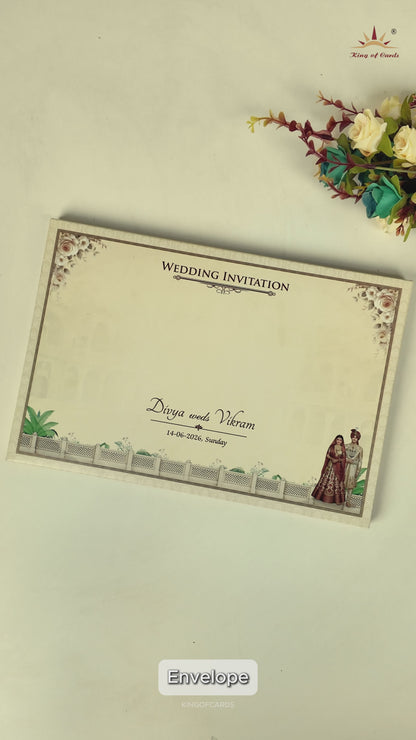 Cream Padded Palace Bride Groom Wedding Card-KNAK4702