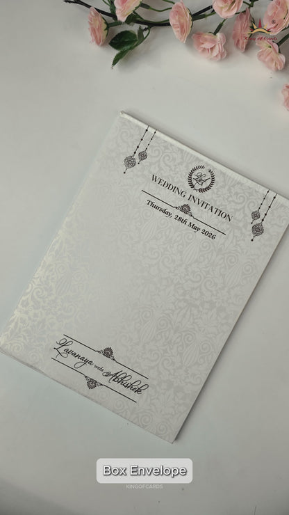 White Padded Embossed Padded Wedding Card-KRE25490