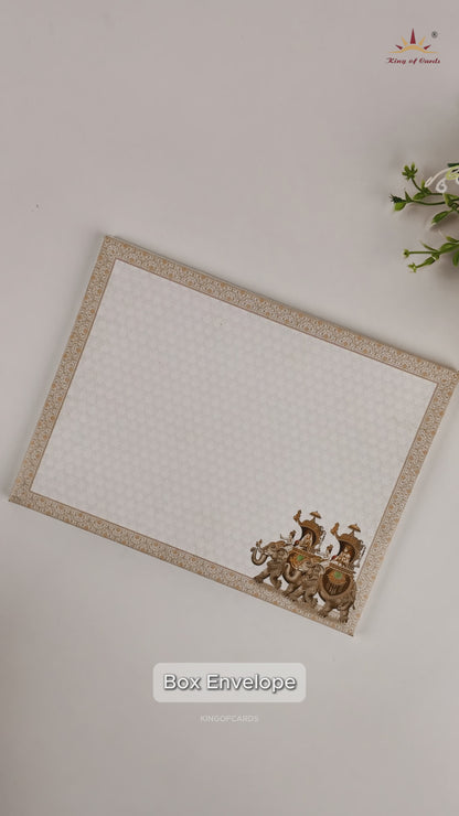 White Royal Baraat Door Style Wedding Card - KAA05420