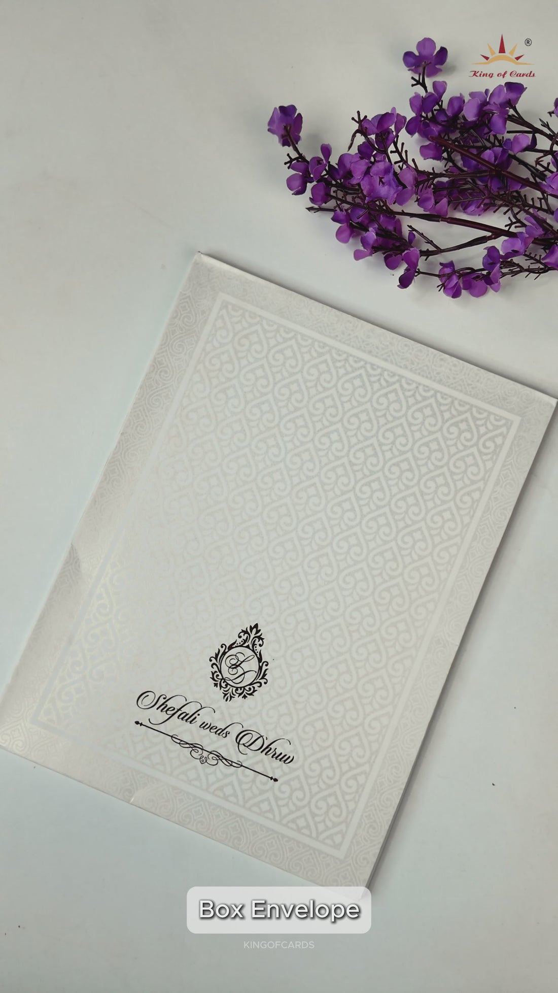 White Embossed Ganesha Classic Wedding card-KRE28450