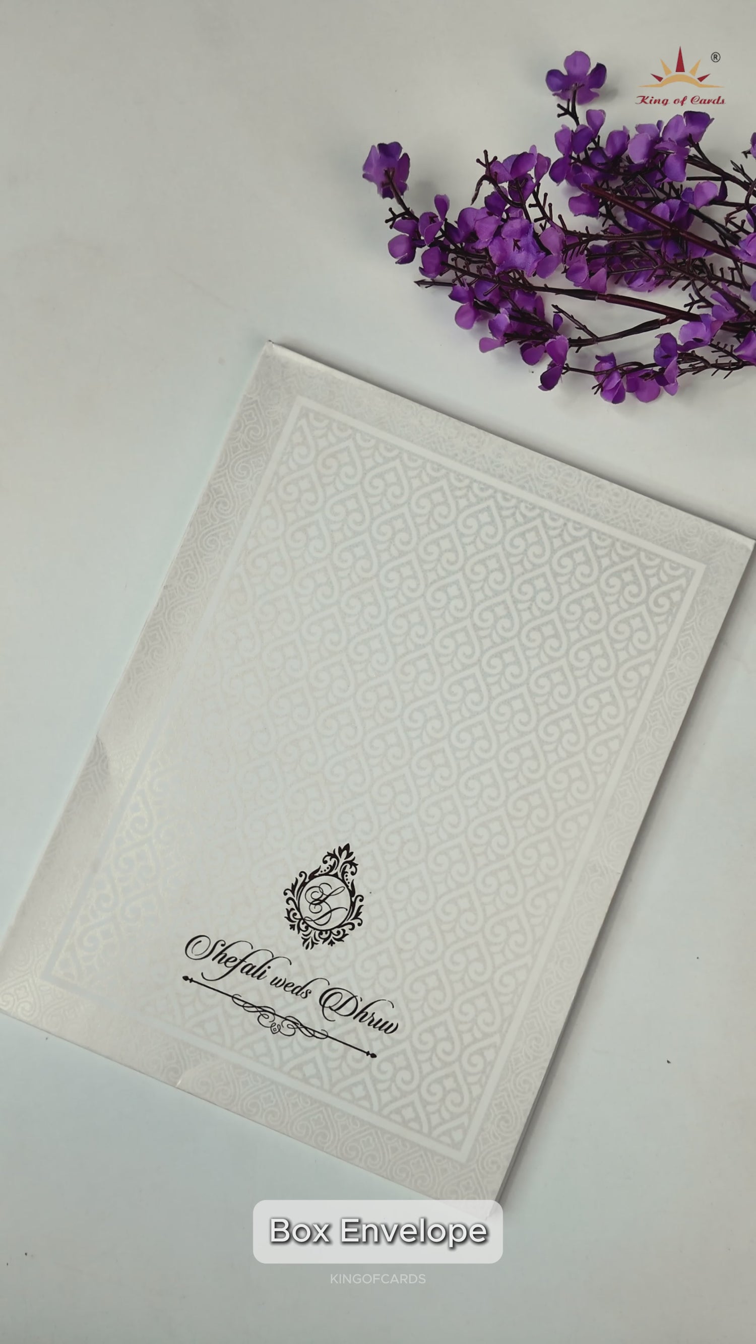 White Embossed Ganesha Classic Wedding card-KRE28450