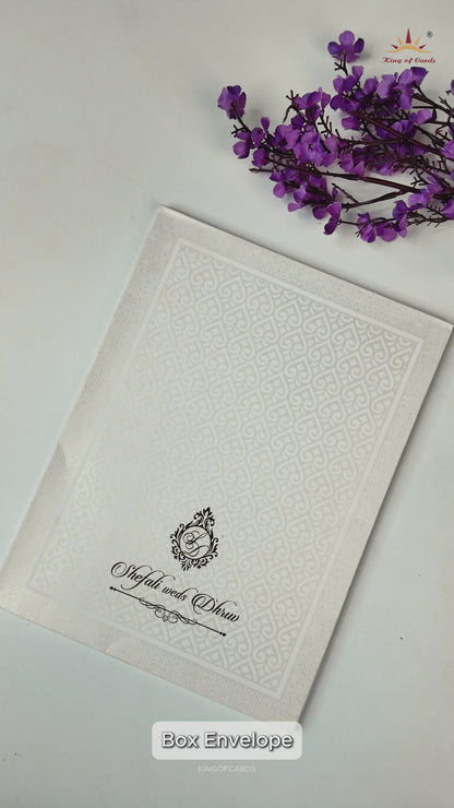 White Embossed Ganesha Classic Wedding card-KRE28450