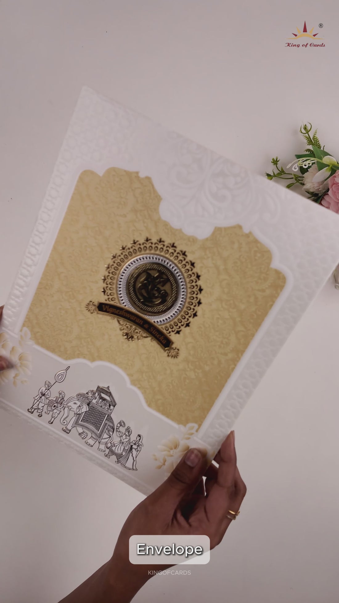 White and Yellow Patterned Wedding Card - KNJS2089O