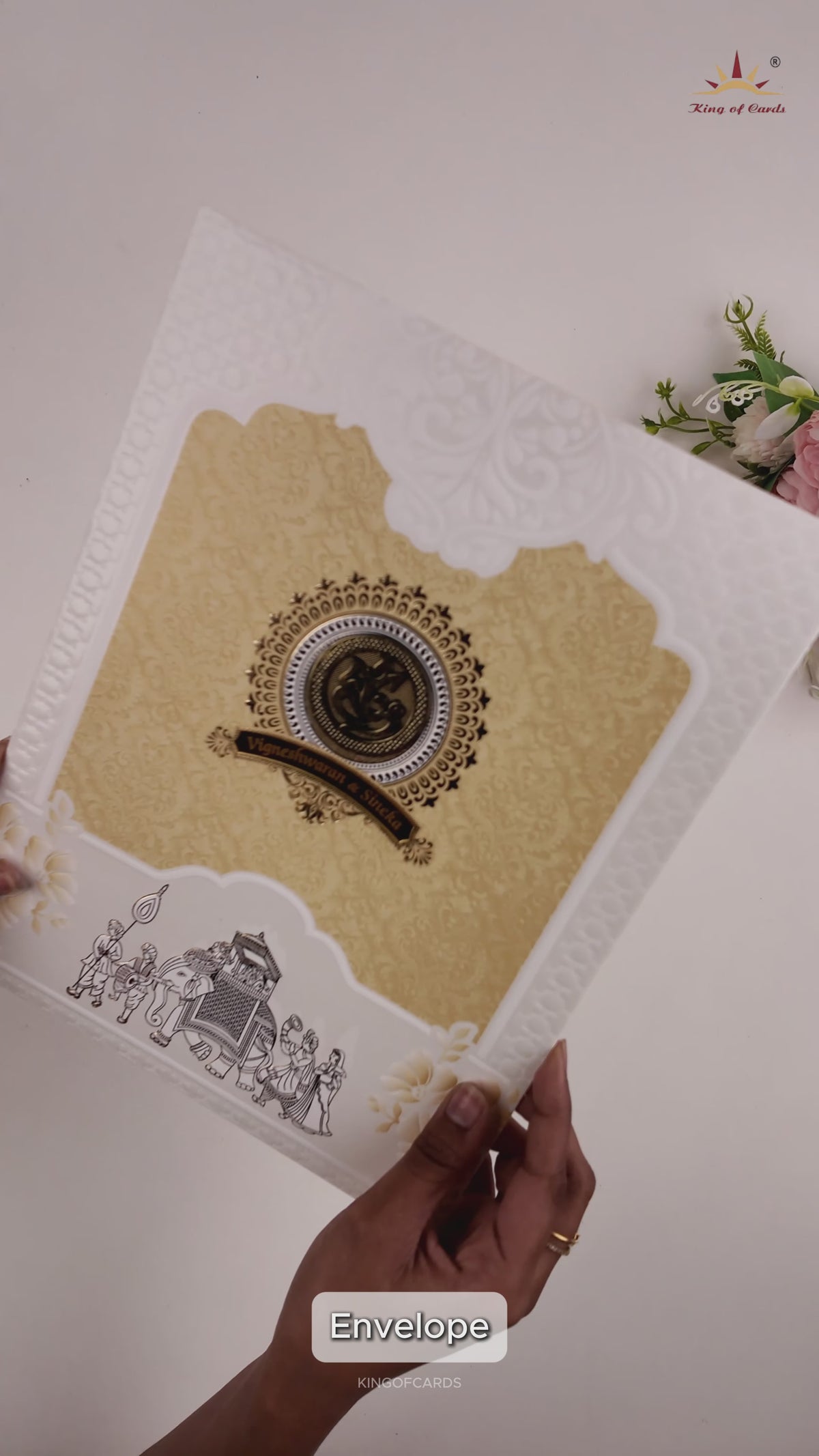 White and Yellow Patterned Wedding Card - KNJS2089O