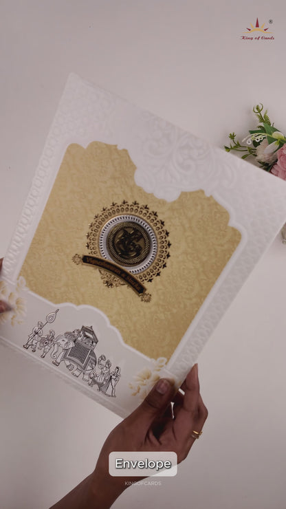 White and Yellow Patterned Wedding Card - KNJS2089O