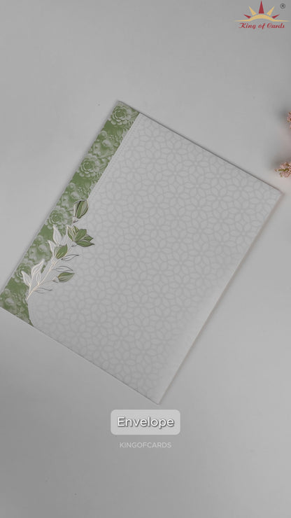 White Green Floral Wedding Card - KNJS2086G