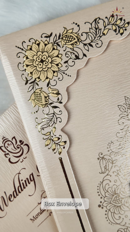 Cream Floral Frame Padded Wedding Card-KRB09671