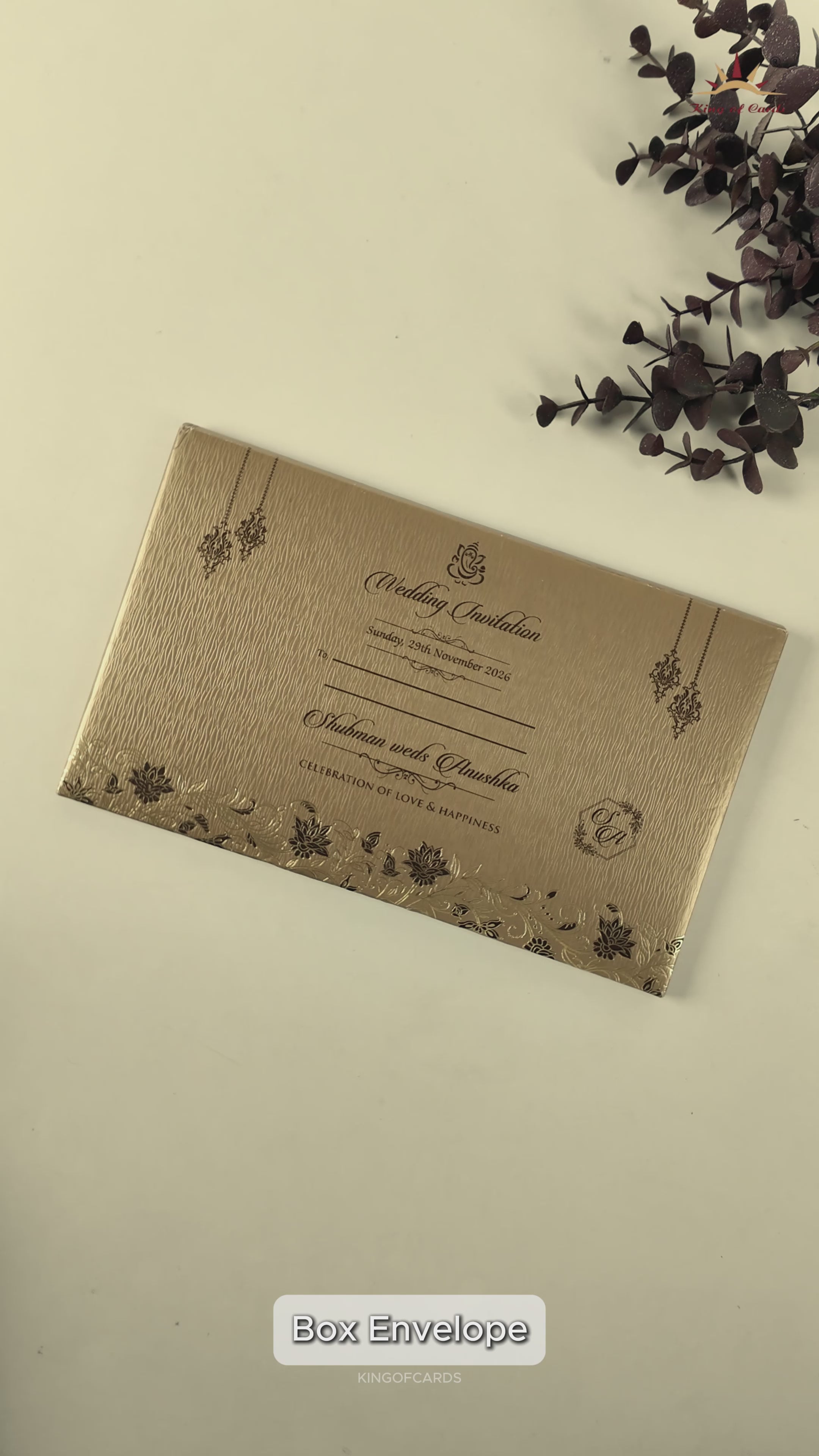 Gold Floral Door Style Padded Wedding Card-KRB09320