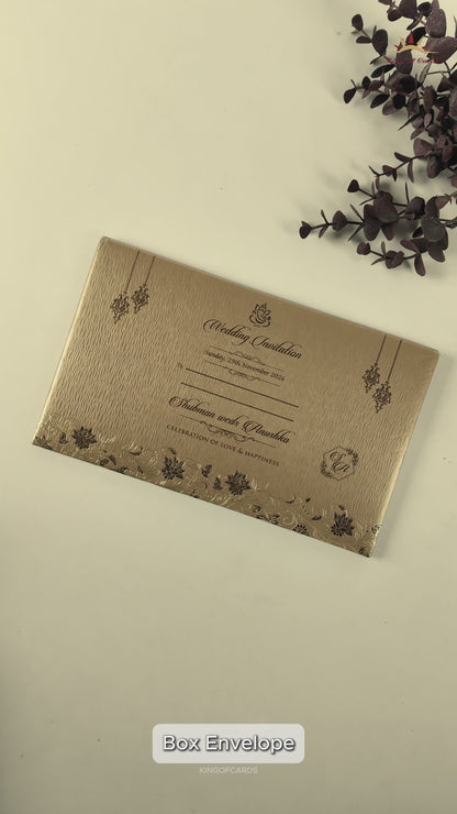Gold Floral Door Style Padded Wedding Card-KRB09320