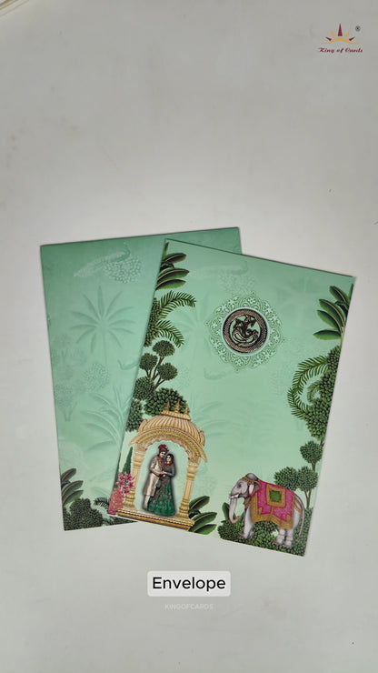 Green Bride and Groom Wedding Card-KNEP1611