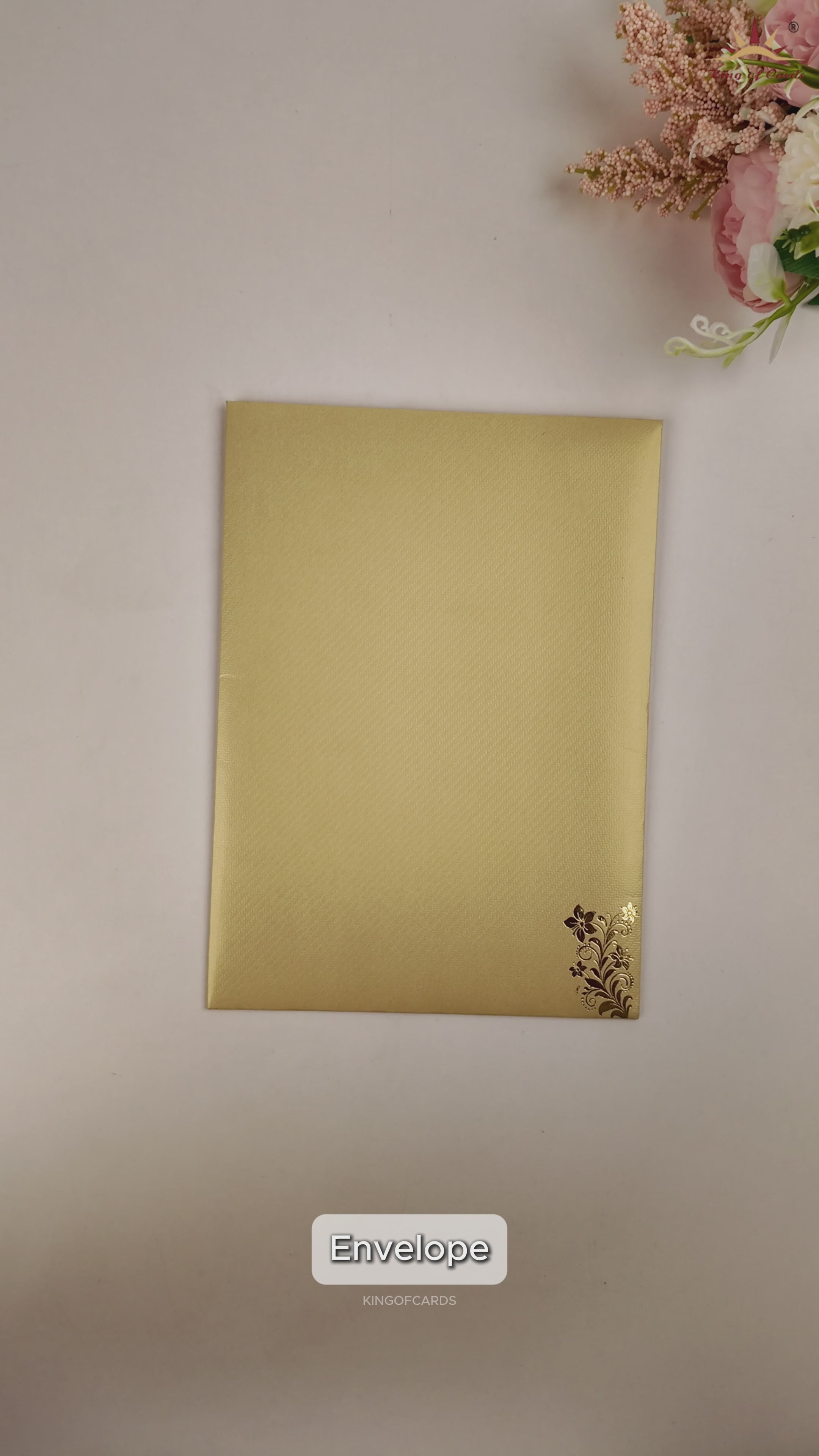 Cream Gold Floral Door Style Wedding Card - KNKTG049